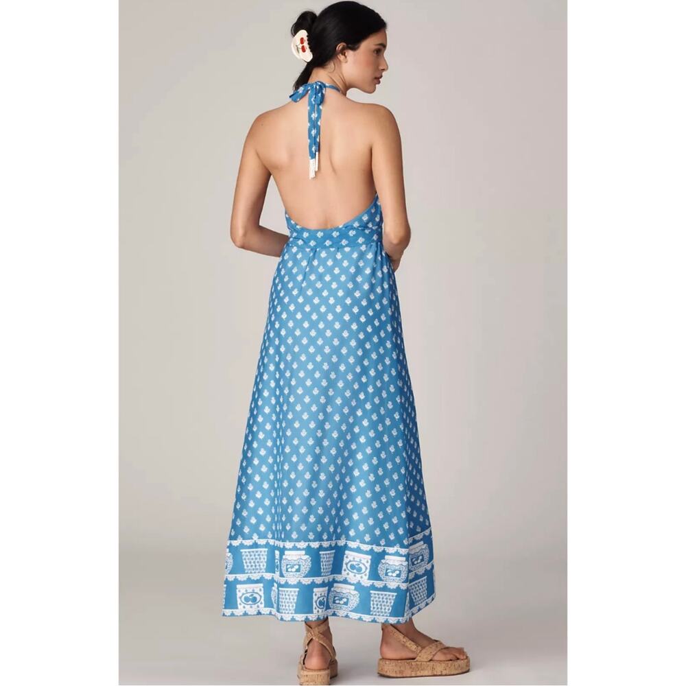 Anthropologie Rachel Antonoff Rainey Halter Maxi Dress Jam Jars Blue L NWT $348 - Picture 3 of 4